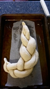 maple syrup bread, plaited and ready to go in the oven!